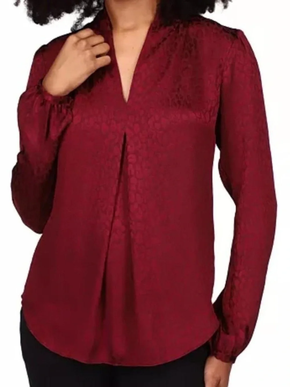 Michael Kors Burgundy V-Neck Long Sleeve Blouse